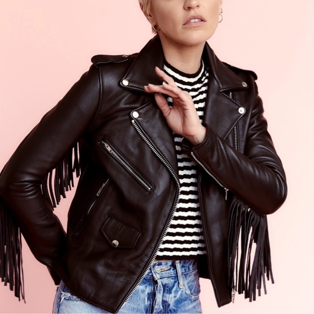Fringe leather jacket